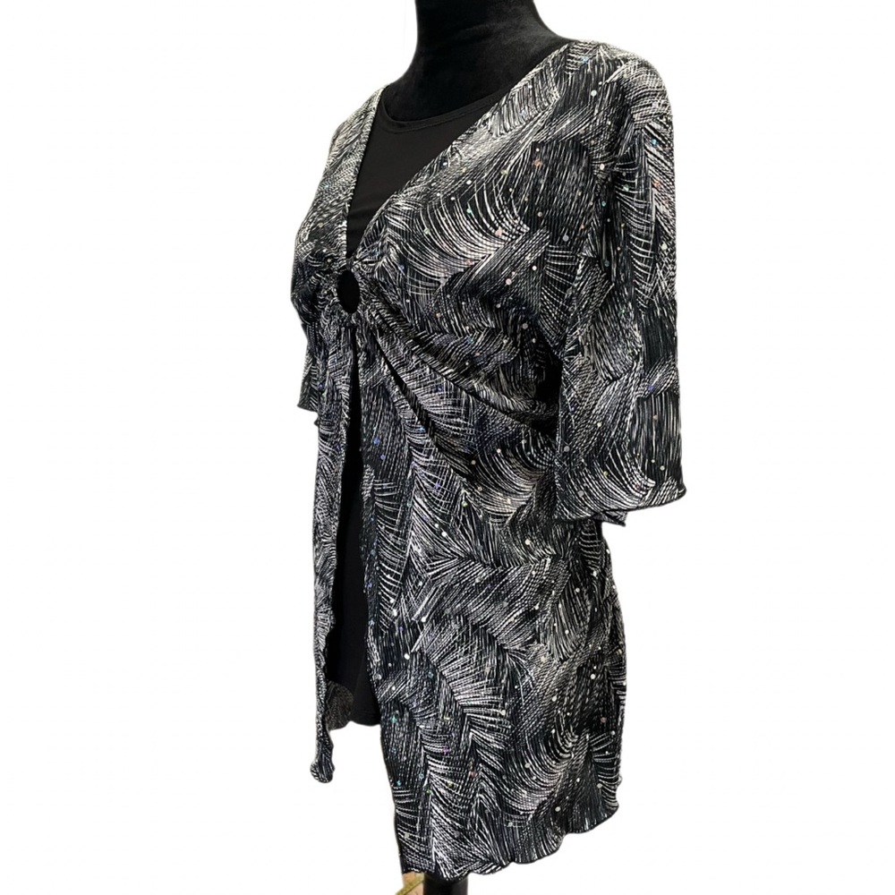 Maggie Barnes Plus 1XL Sequin Pleated Overlay Top Black Silver Glam Grandma Y2K - Picture 4 of 7